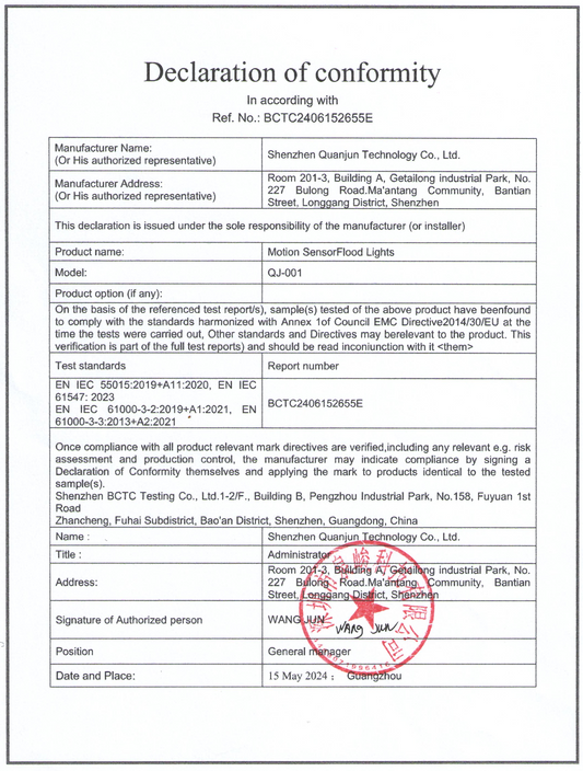 DOC of Motion Sensor Flood Light