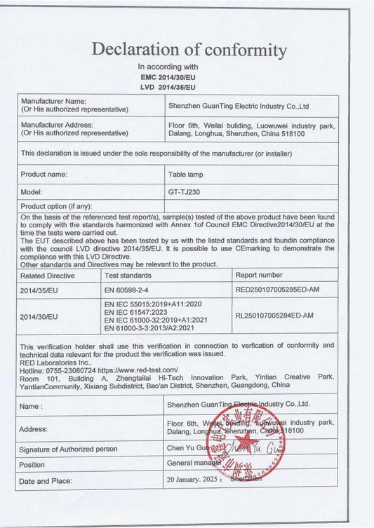 DOC of Table Lamp GT-TJ230