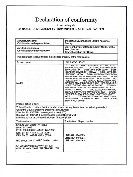 DOC of LED FLOOD LIGHT