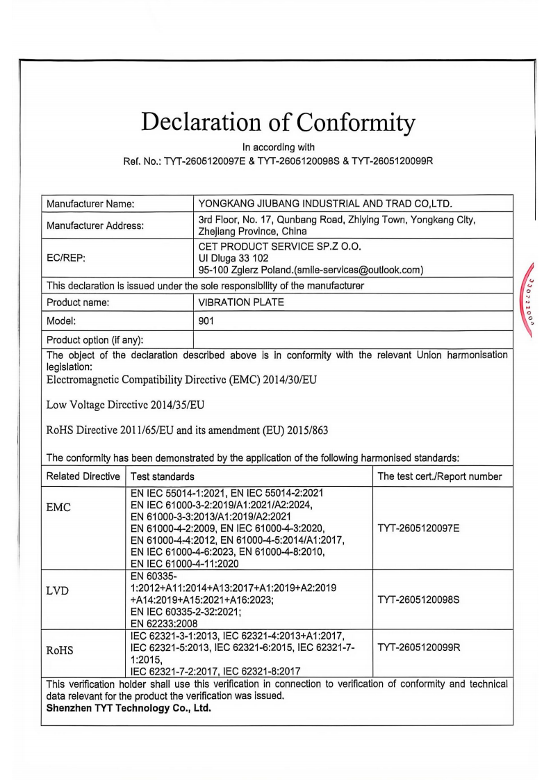 DoC of VIBRATION PLATE 901